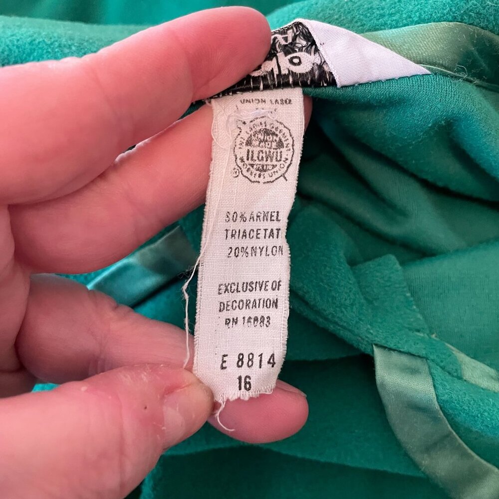 70s Vintage Appel Green Women's Robe With Green Buttons & Satin Belt Size XL - Picture 6 of 8